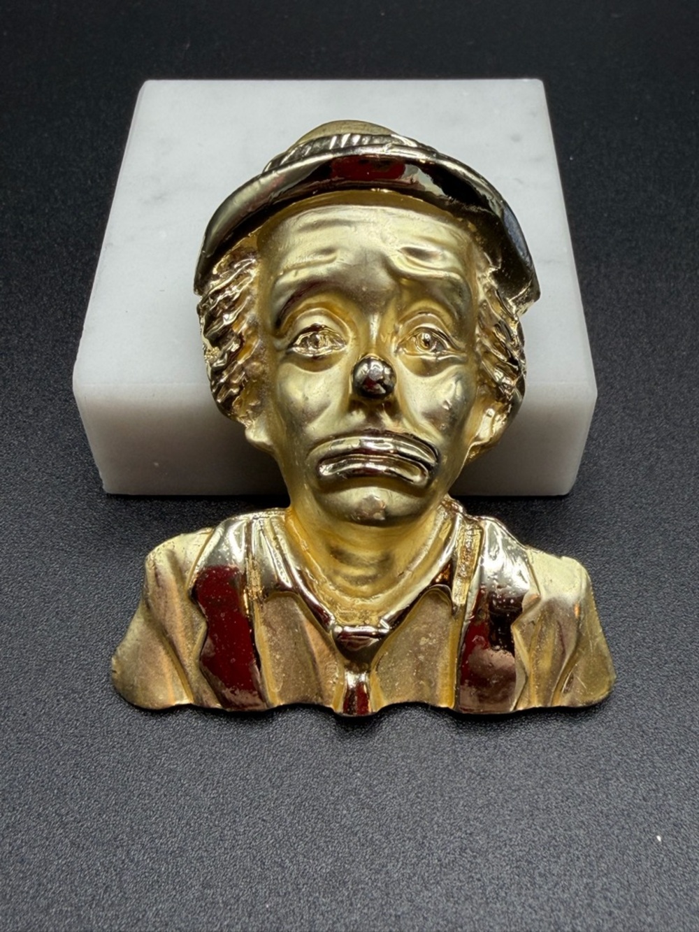 Large Sad Clown Brooch #E432 gold tone mime jester